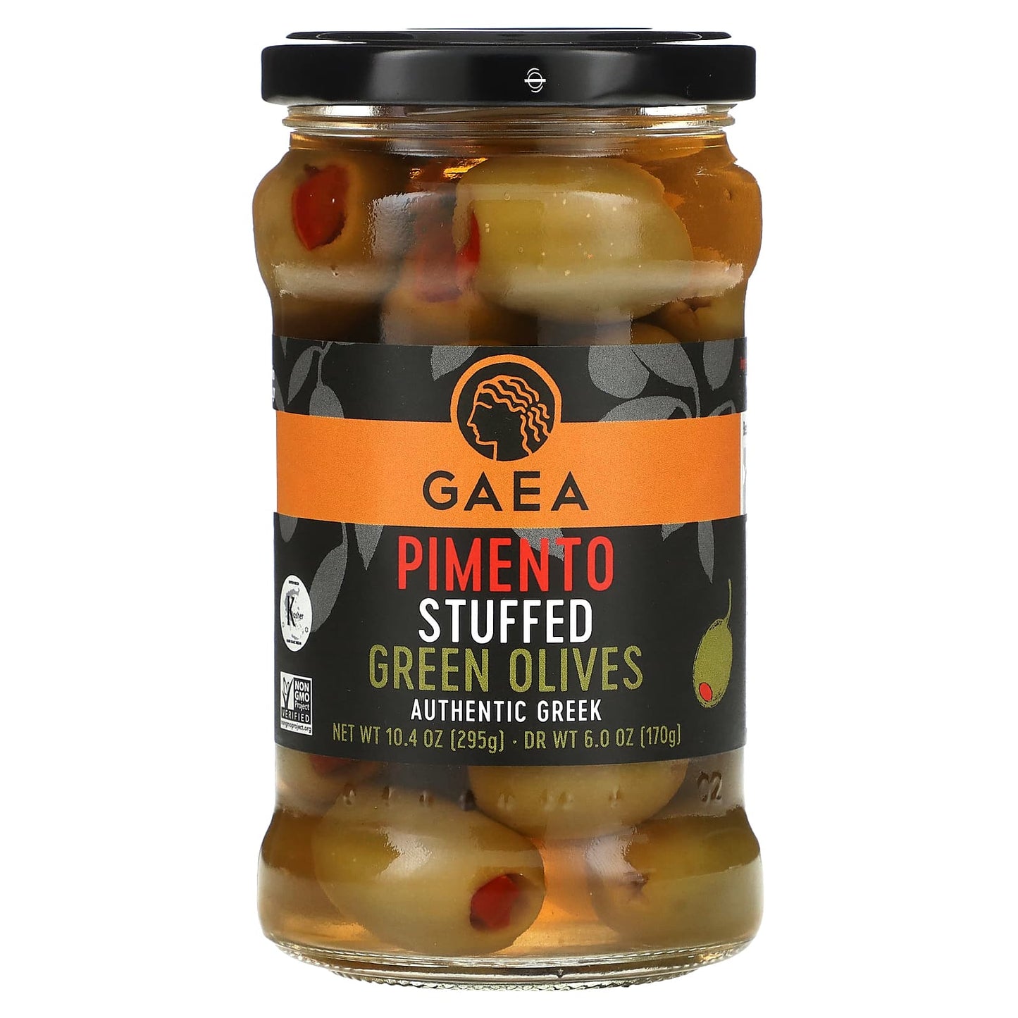 Gaea Greek Pimento Stuffed Green Olives, 10.4 oz - Image 1