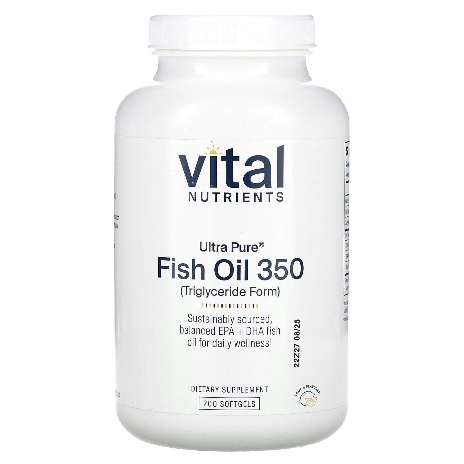 Vital Nutrients, Ultra Pure, Fish Oil 350, Lemon, 200 Softgels - Image 1