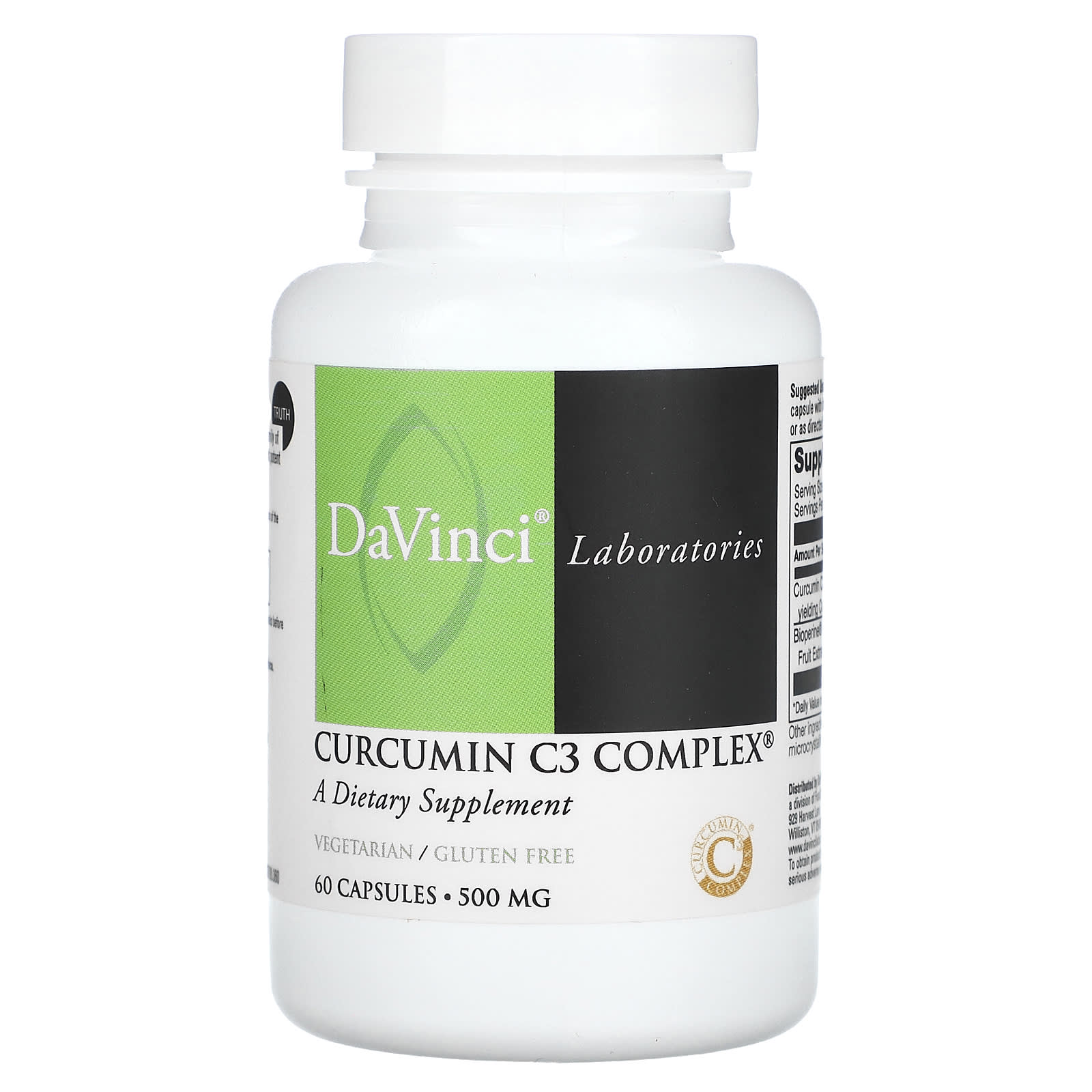 DaVinci Laboratories Curcumin C3 Complex Brain Health Supplement, 500mg, 60 Capsules - Image 1