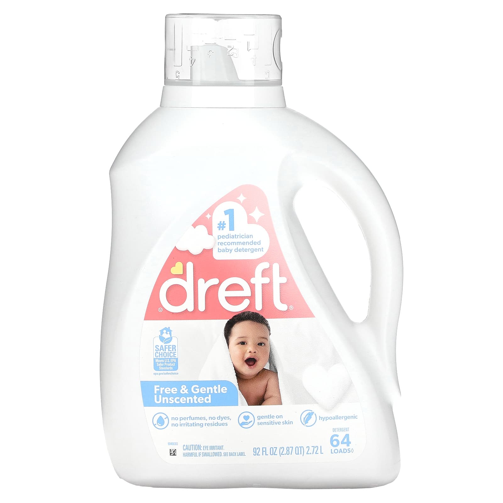 Dreft Baby Detergent - Free & Gentle Unscented, 92 fl oz (2.72 l) - Image 1