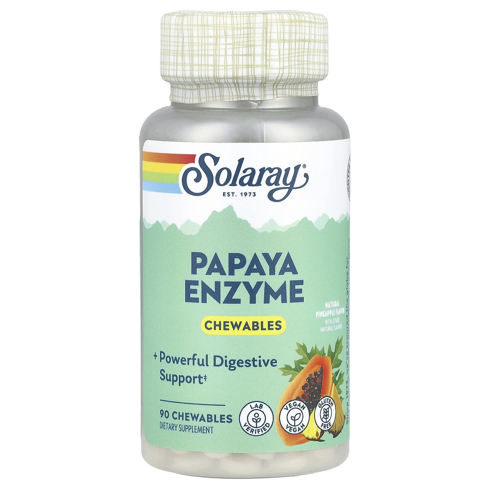 Solaray, Papaya Enzyme, Natural Pineapple, 90 Chewables - Image 1