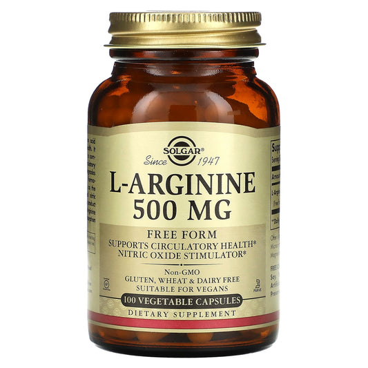 Solgar, L-Arginine, 500 mg, 100 Vegetable Capsules - Image 1