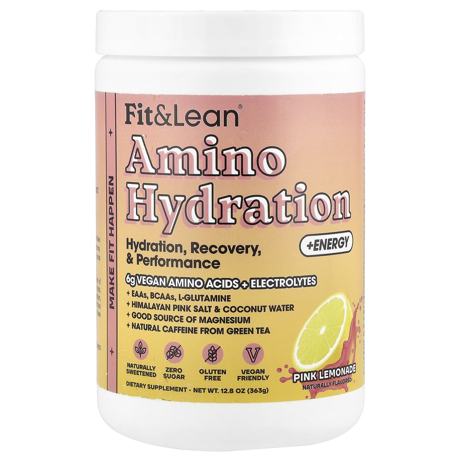 Fit & Lean Amino Hydration + Energy, Pink Lemonade, 12.8 oz (363g) - Image 1