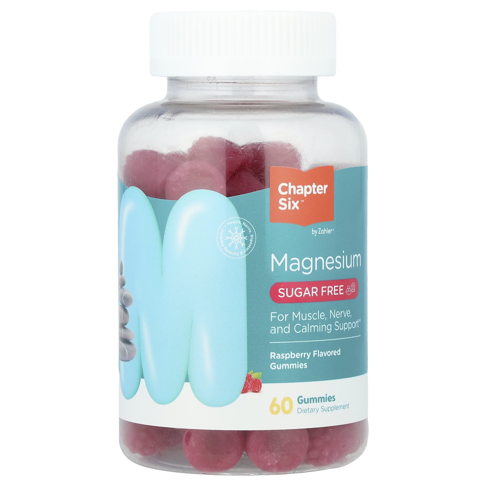 Chapter Six Magnesium Gummies, Sugar-Free, Raspberry, 100mg per Gummy (60 Count) - Image 1