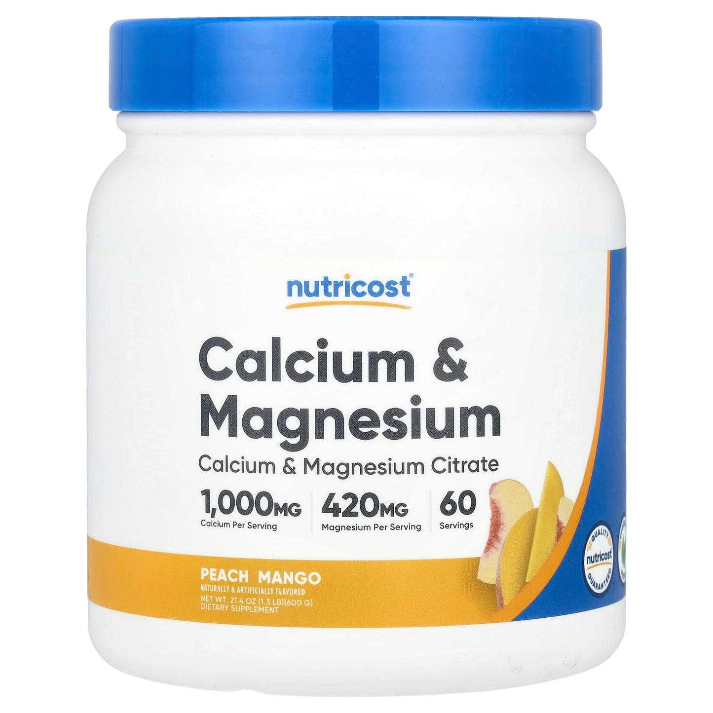 Nutricost, Calcium & Magnesium, Peach Mango , 21.4 oz (600 g) - Image 1