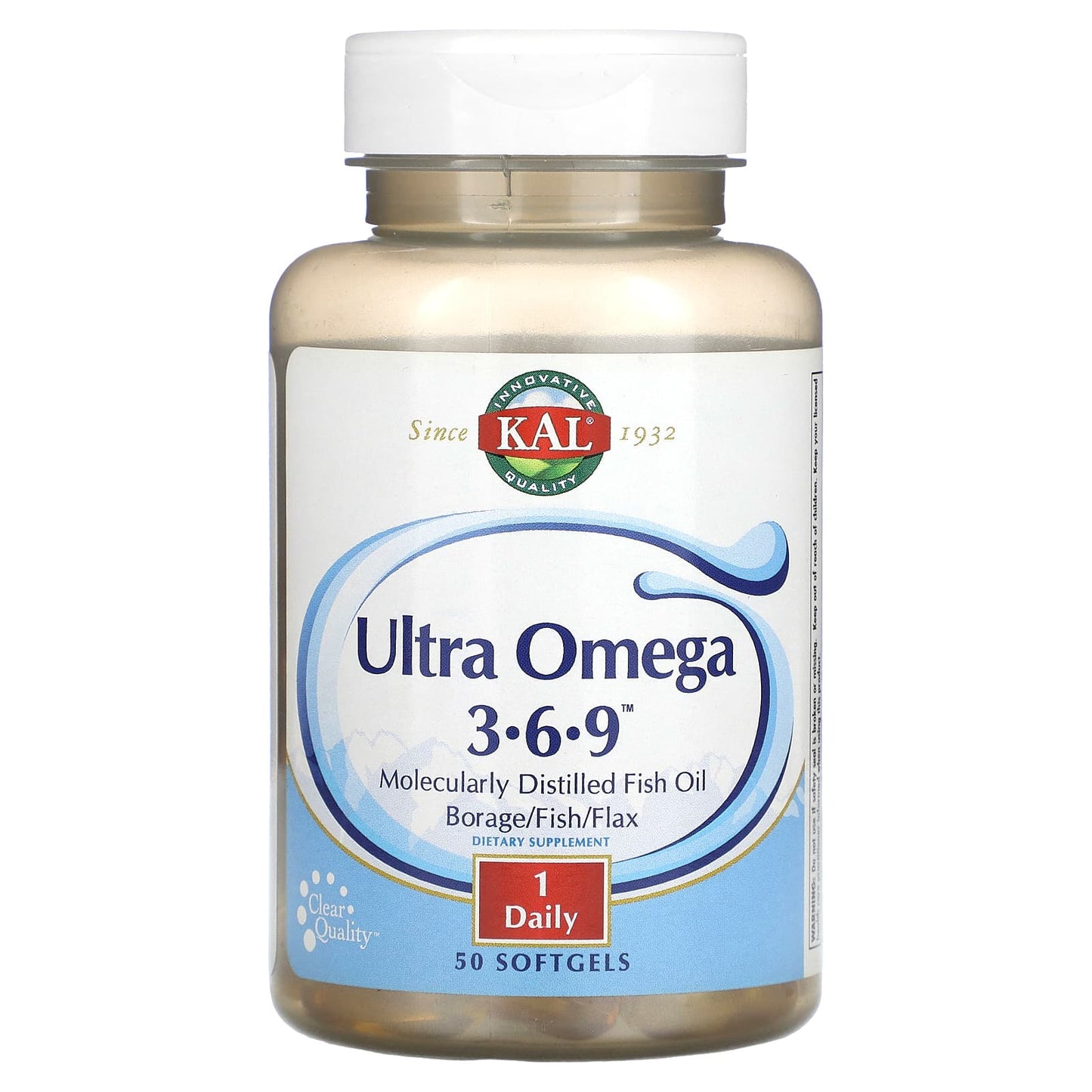 KAL Ultra Omega 3-6-9 Supplement, 50 Softgels, Molecularly Distilled Fish Oil - Image 1