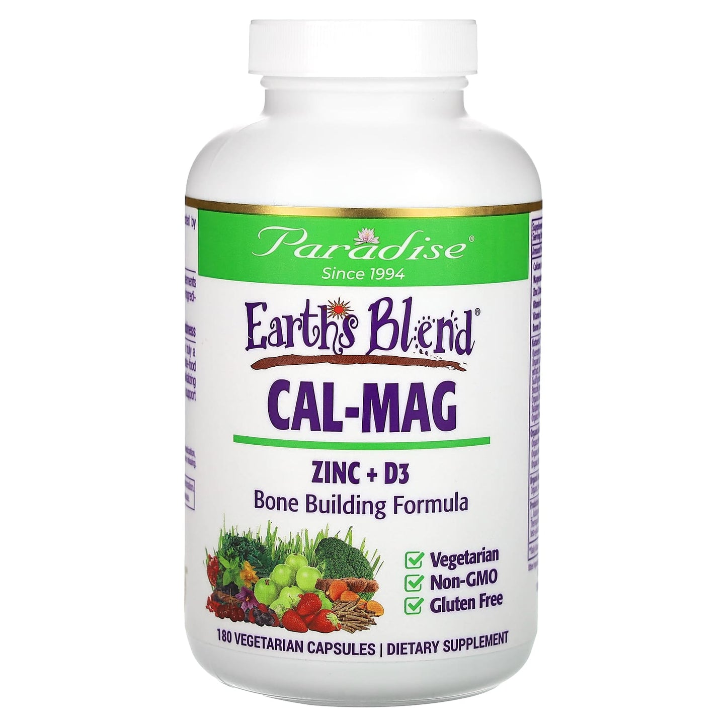 Paradise Herbs, Earth's Blend, Cal-Mag Zinc + D3, 180 Vegetarian Capsules - Image 1
