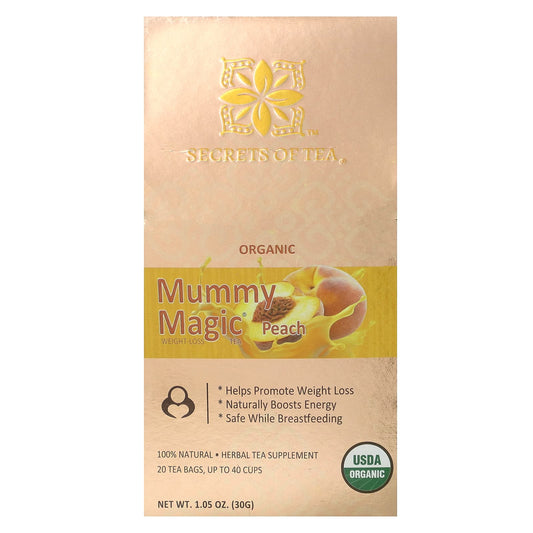 Secrets of Tea, Organic Mummy Magic Weight-Loss Tea, Peach, 20 Tea Bags, 1.05 oz (30 g) - Image 1
