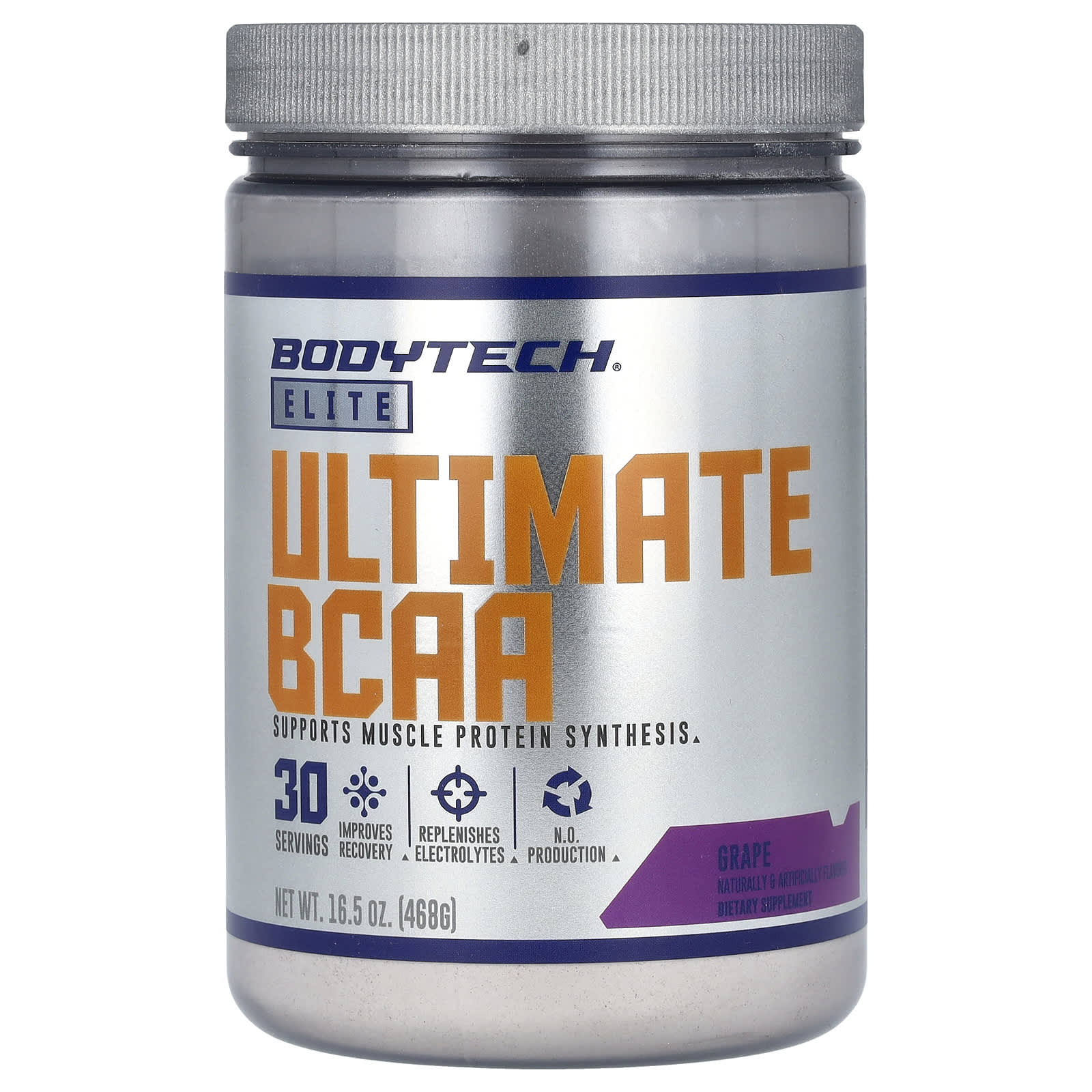BodyTech Elite Ultimate BCAA Supplement, Grape Flavor, 16.5 oz (468g) - Image 1