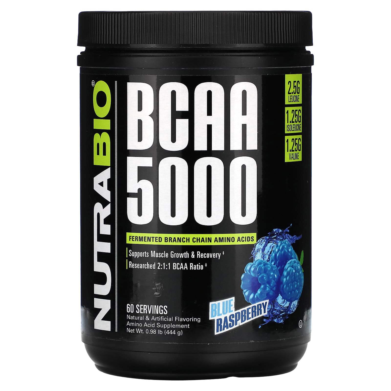 NutraBio, BCAA 5000, Blue Raspberry, 0.98 lb (444 g) - Image 1