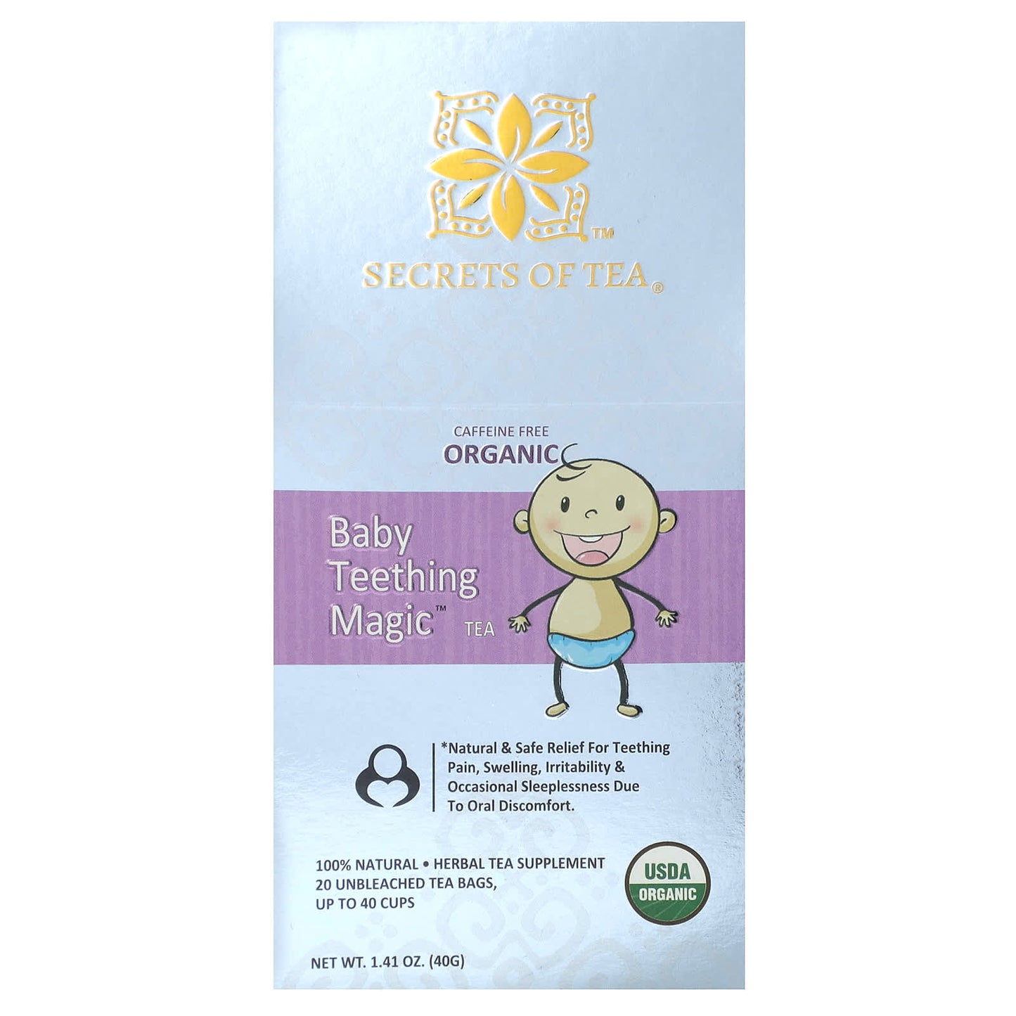 Secrets of Tea, Organic Baby Teething Magic Tea, Caffeine Free, 20 Unbleached Tea Bags, 1.41 oz (40 g) - Image 1