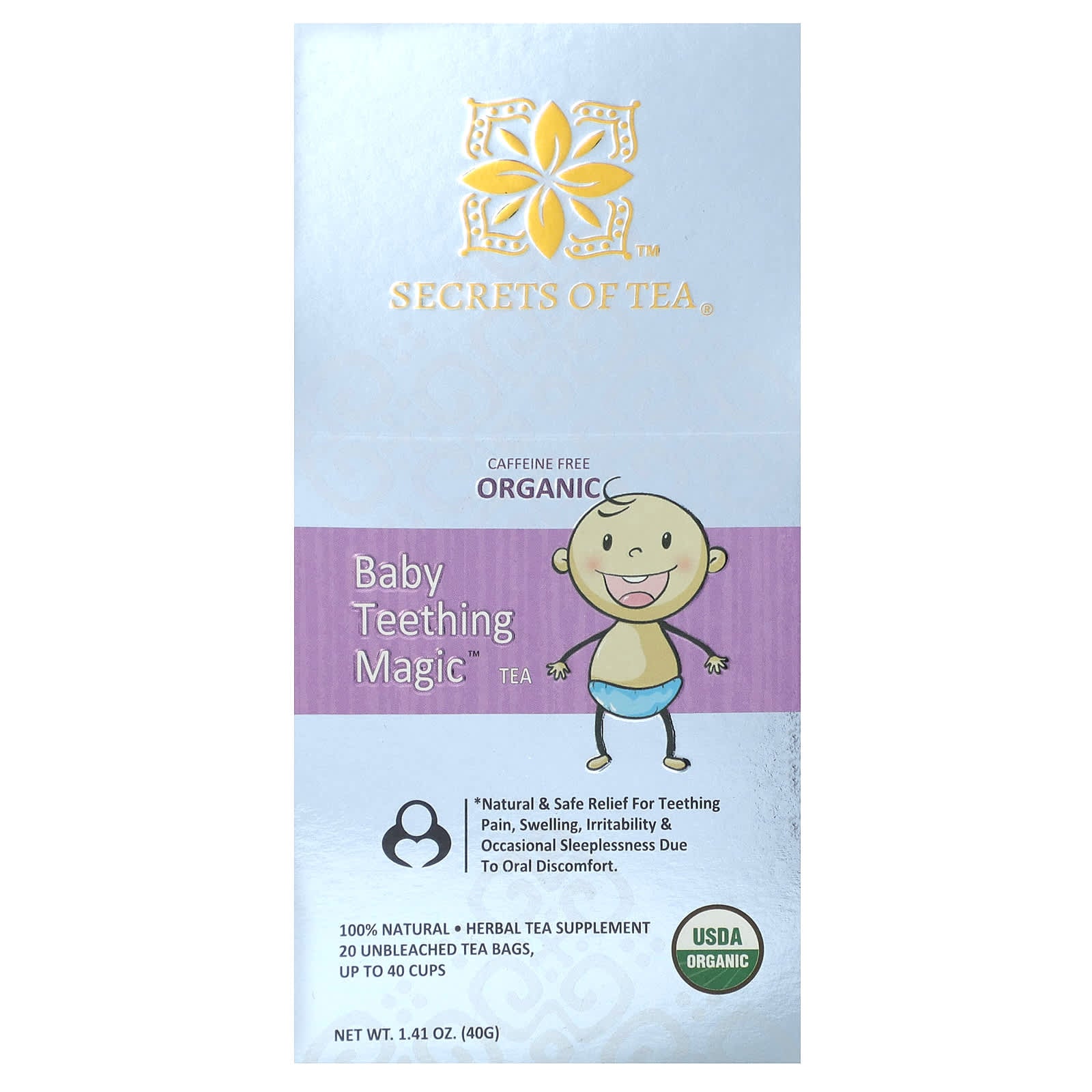 Secrets of Tea, Organic Baby Teething Magic Tea, Caffeine Free, 20 Unbleached Tea Bags, 1.41 oz (40 g) - Image 1