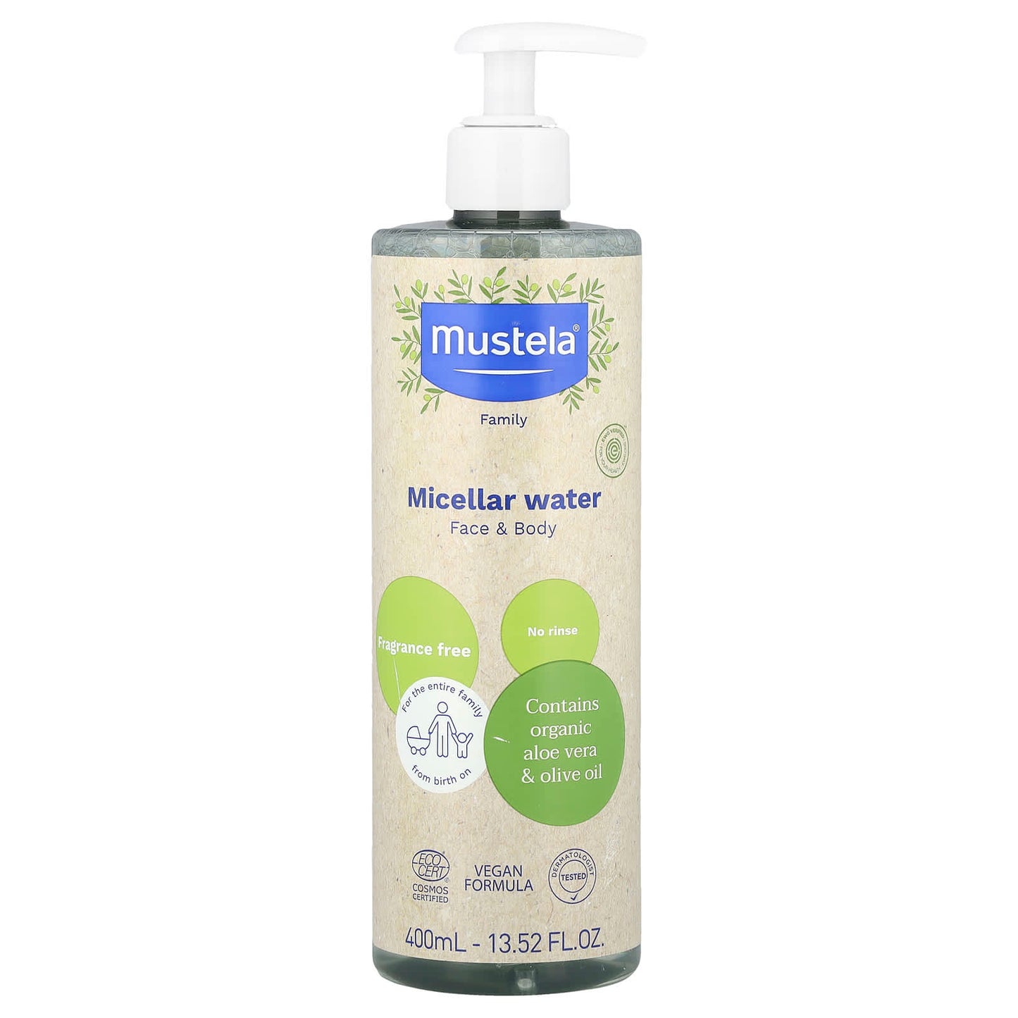 Mustela, Micellar Water, Face & Body, Fragrance Free, 13.52 fl oz (400 ml) - Image 1