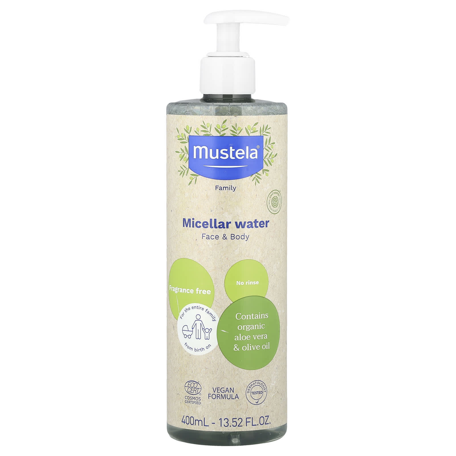 Mustela, Micellar Water, Face & Body, Fragrance Free, 13.52 fl oz (400 ml) - Image 1
