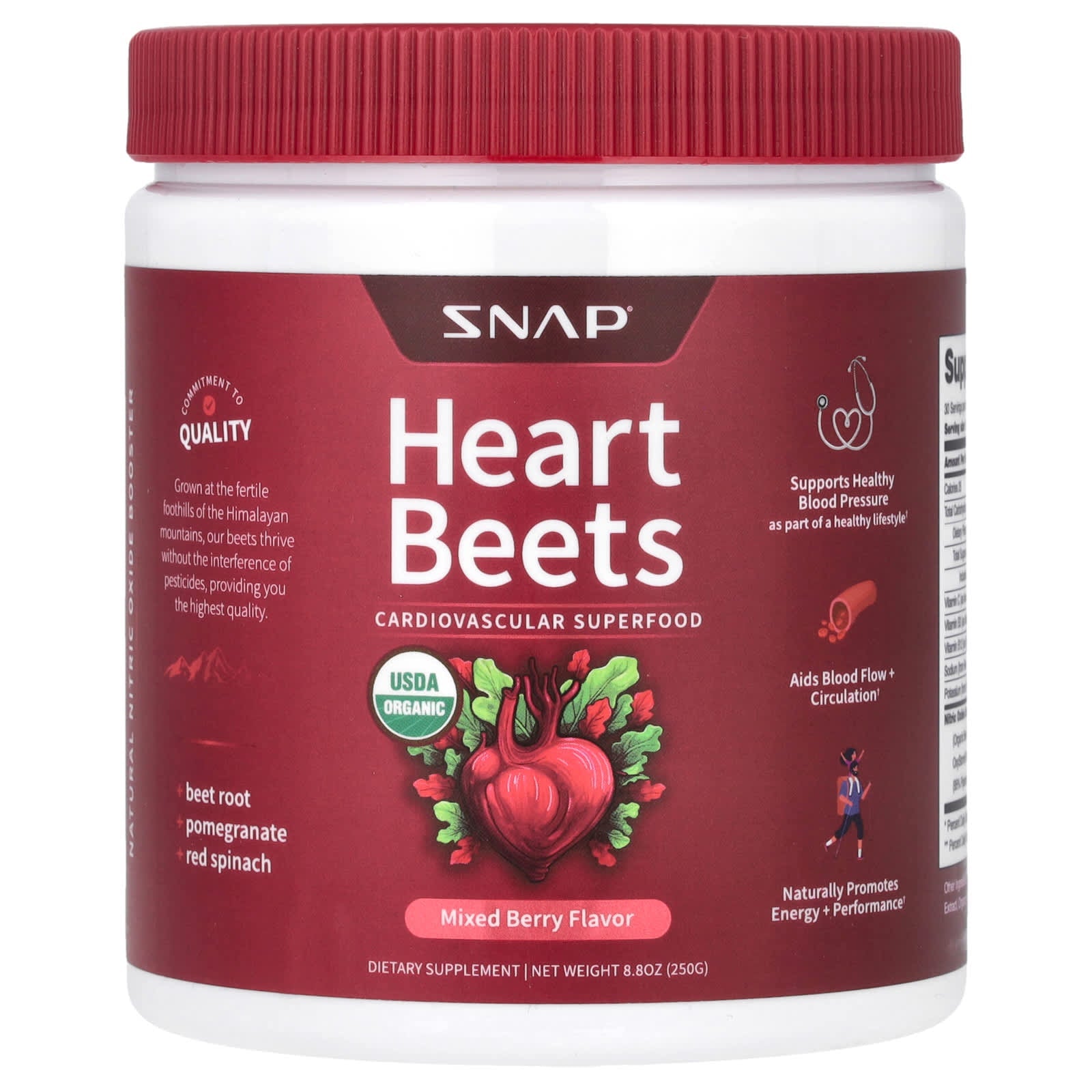 Snap Supplements, Heart Beets, Mixed Berry, 8.8 oz (250 g) - Image 1