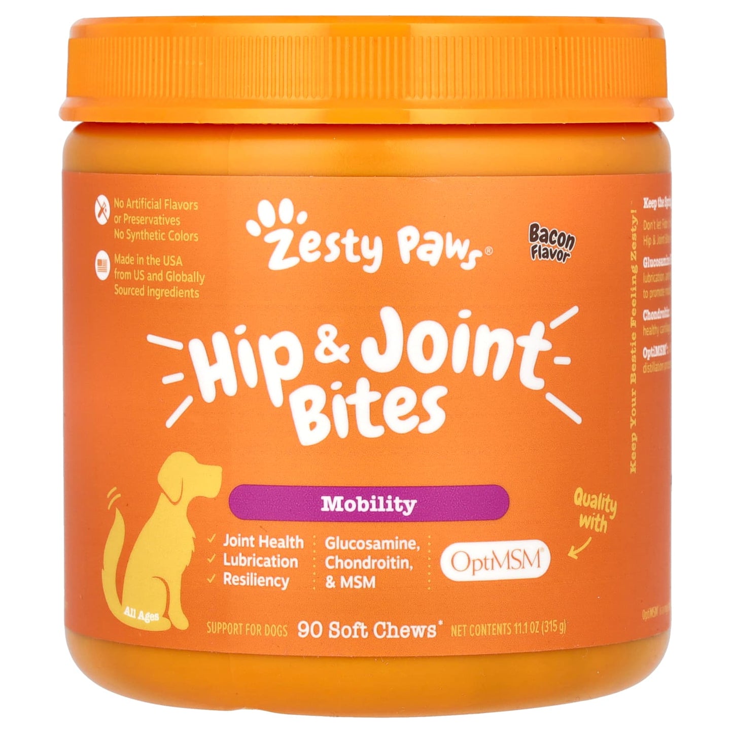 Zesty Paws, Hip & Joint Bites, For Dogs, All Ages, Bacon, 90 Soft Chews, 11.1 oz (315 g) - Image 1