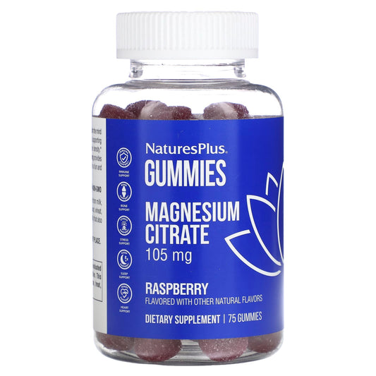 NaturesPlus, Magnesium Citrate, Raspberry, 75 Gummies (35 mg per Gummy) - Image 1