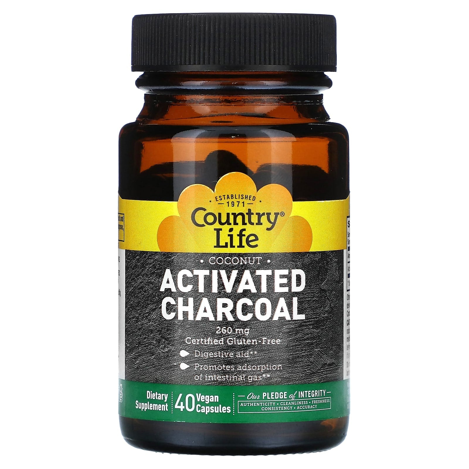 Country Life Coconut Activated Charcoal Digestive Aid - Image 1