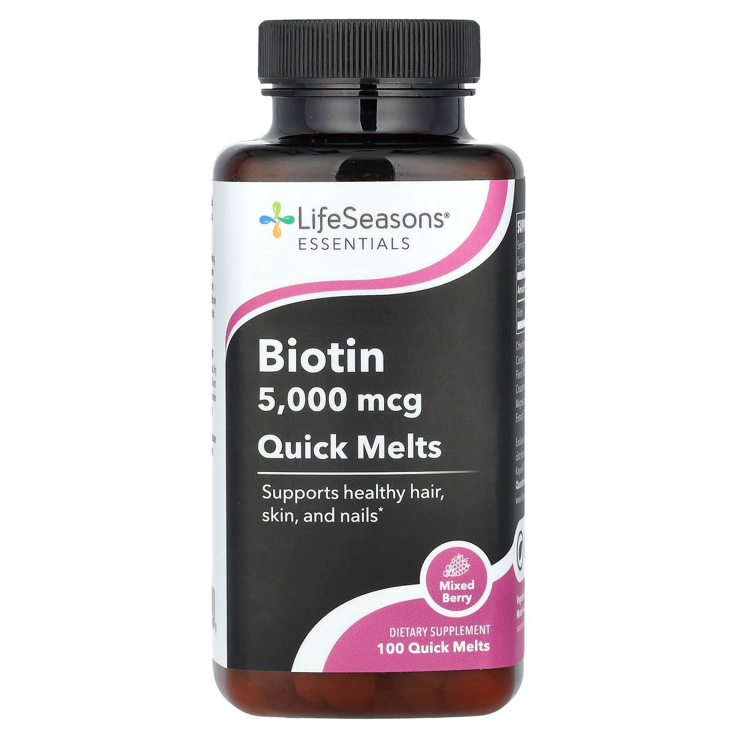 LifeSeasons, Biotin, Mixed Berry, 5,000 mcg, 100 Quick Melts - Image 1