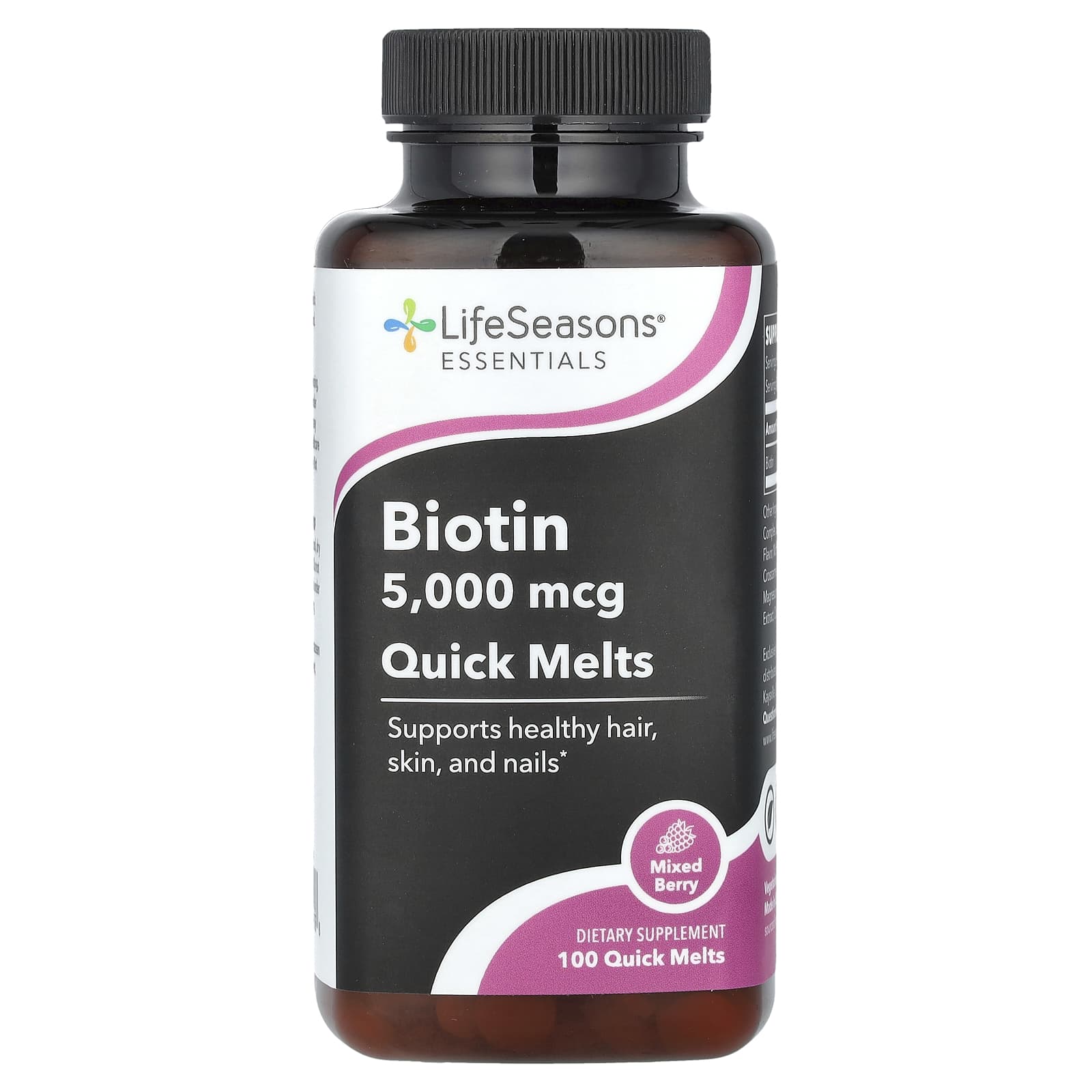 LifeSeasons, Biotin, Mixed Berry, 5,000 mcg, 100 Quick Melts - Image 1