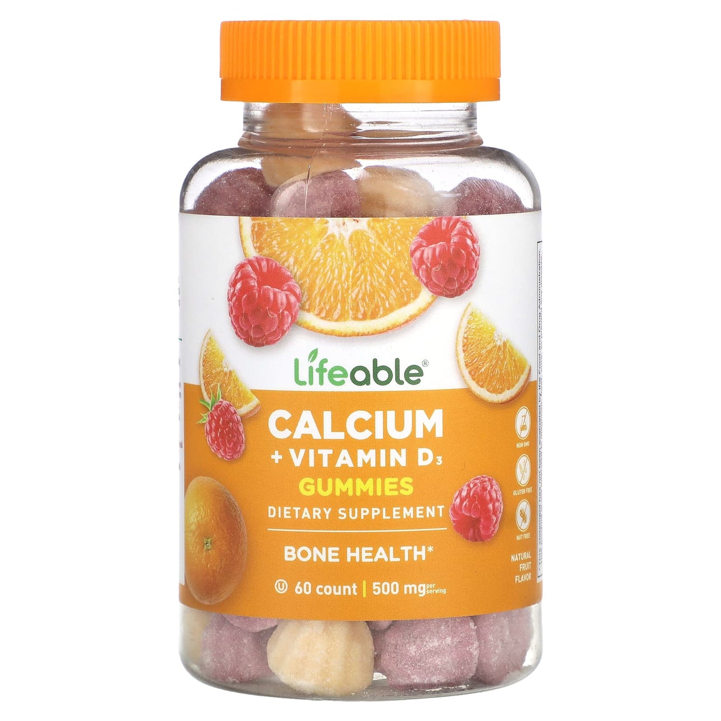 Lifeable, Calcium + Vitamin D3 Gummies, Natural Fruit, 60 Gummies - Image 1
