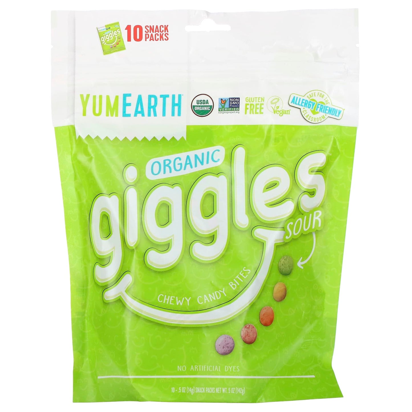 YumEarth, Organic Giggles, Sour, 10 Snack Packs, 0.5 oz (14 g) Each - Image 1