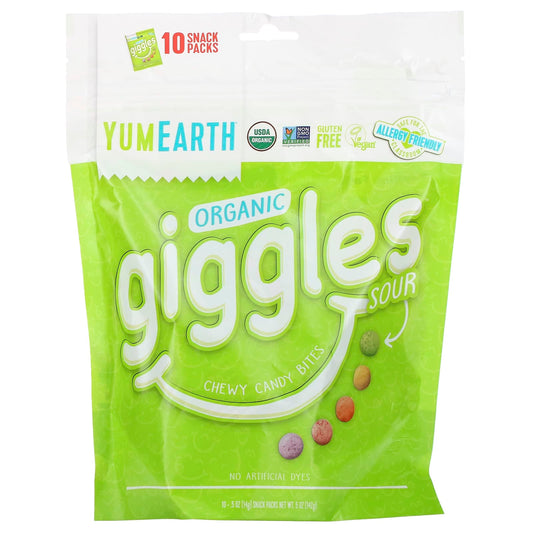 YumEarth, Organic Giggles, Sour, 10 Snack Packs, 0.5 oz (14 g) Each - Image 1