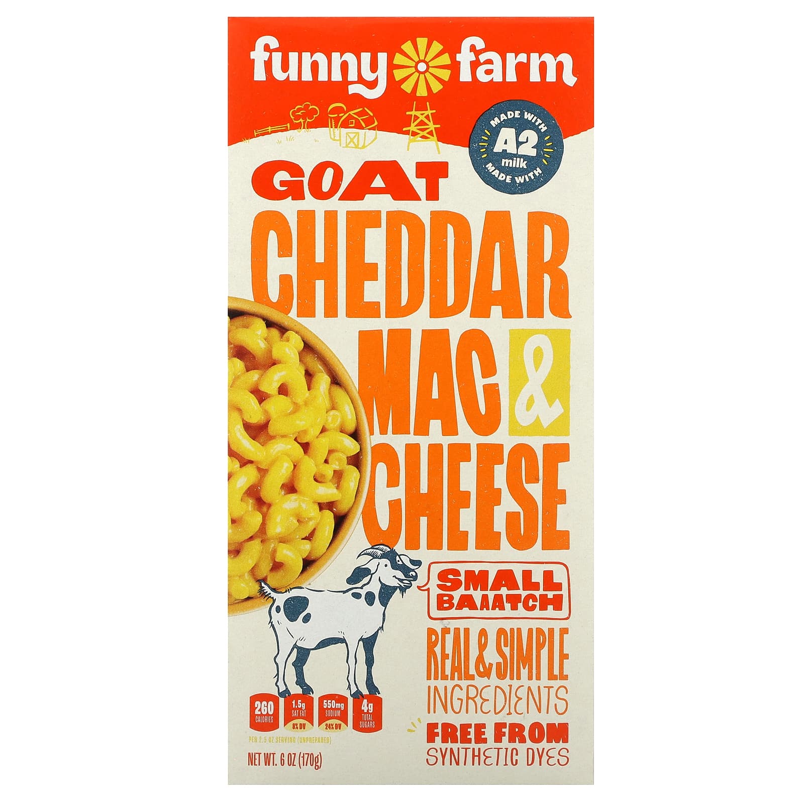 Funny Farm Goat Cheddar Mac & Cheese, 6 oz (170g) - Healthy, Delicious & Easy - Image 1