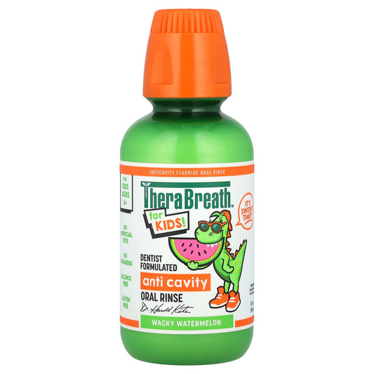 TheraBreath, For Kids! Anti Cavity Oral Rinse,  Ages 6+, Wacky Watermelon, 10 fl oz (296 ml) - Image 1
