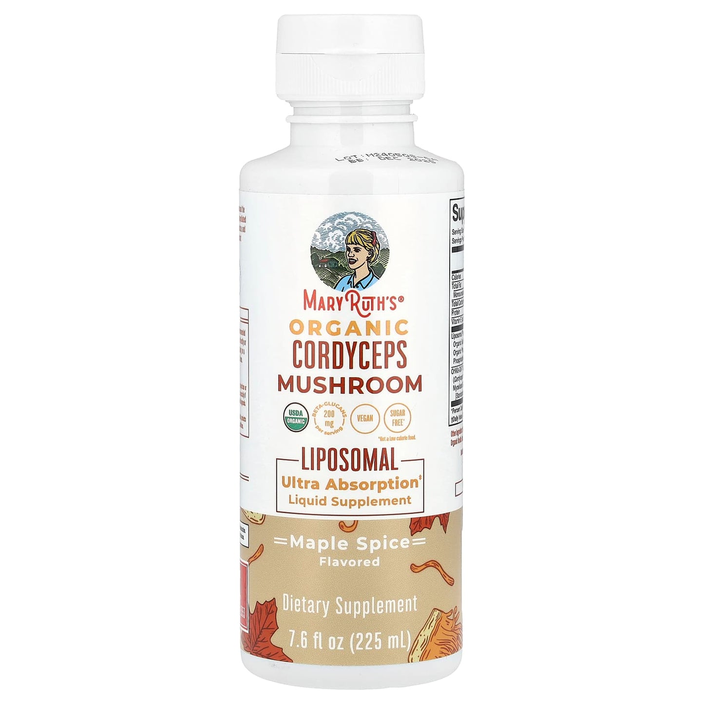 MaryRuth's, Organic Cordyceps Mushroom Liposomal, Maple Spice, 7.6 fl oz (225 ml) - Image 1