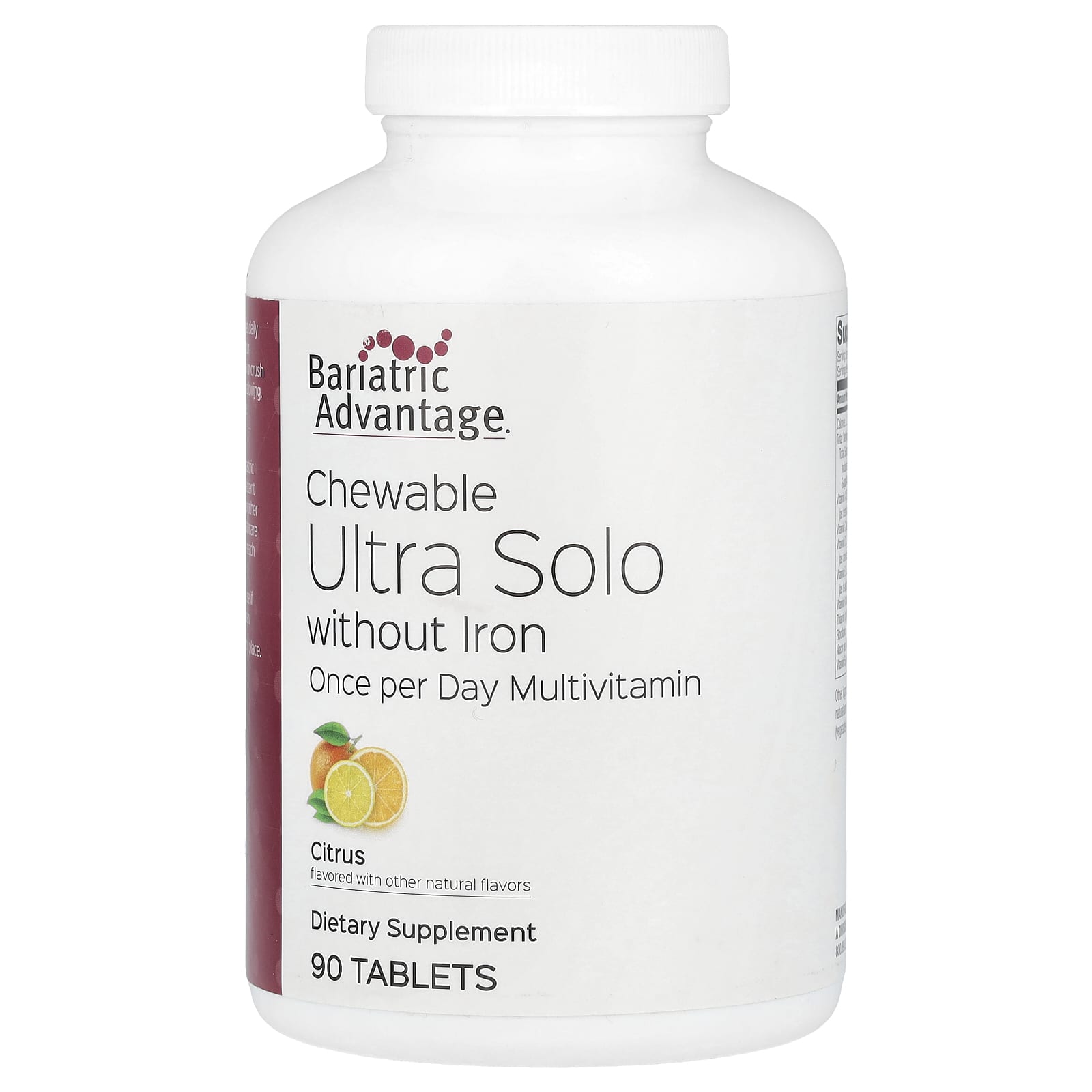 Bariatric Advantage Chewable Ultra Solo Citrus, 90 Tablets - Daily Multivitamin for Gastric Sleeve & Bypass Patients - Image 1