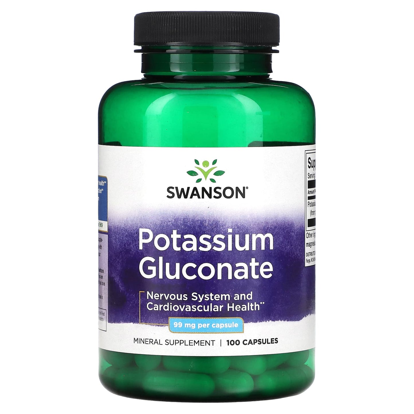 Swanson, Potassium Gluconate, 99 mg, 100 Capsules - Image 1