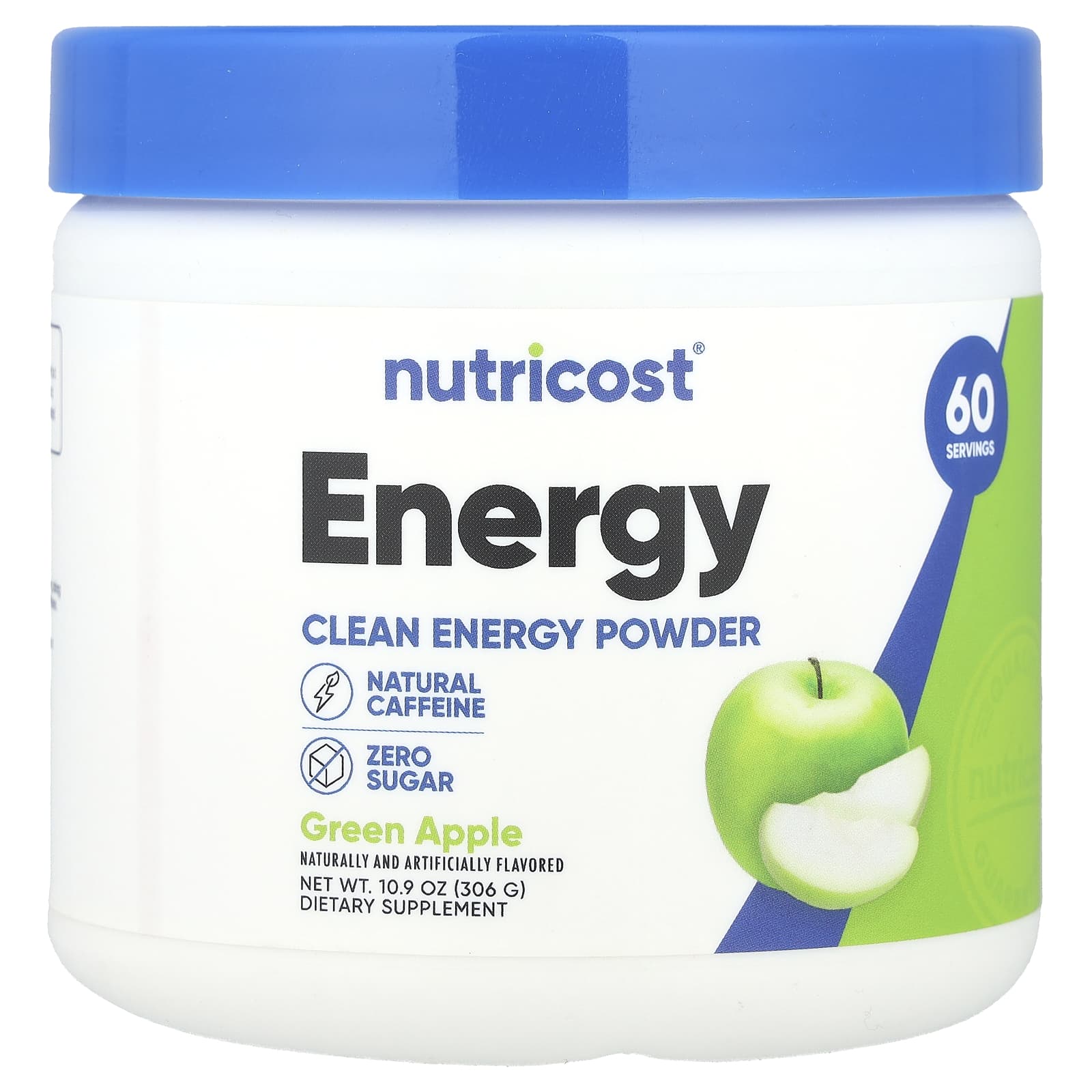 Nutricost, Energy, Clean Energy Powder, Green Apple, 10.9 oz (306 g) - Image 1