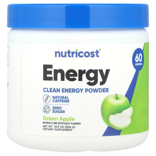 Nutricost, Energy, Clean Energy Powder, Green Apple, 10.9 oz (306 g) - Image 1