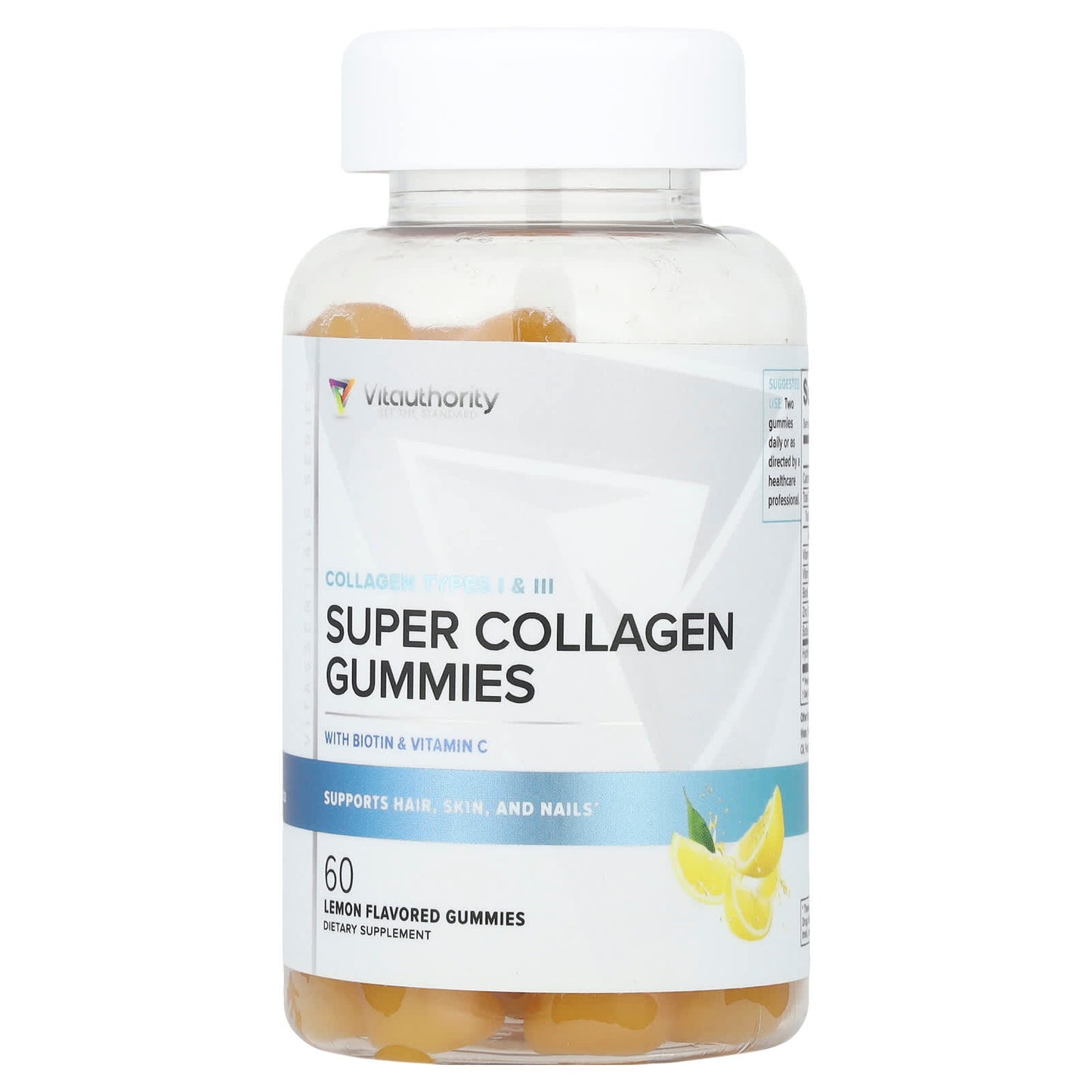 Vitauthority, Super Collagen Gummies with Biotin & Vitamin C, Lemon, 60 Gummies - Image 1