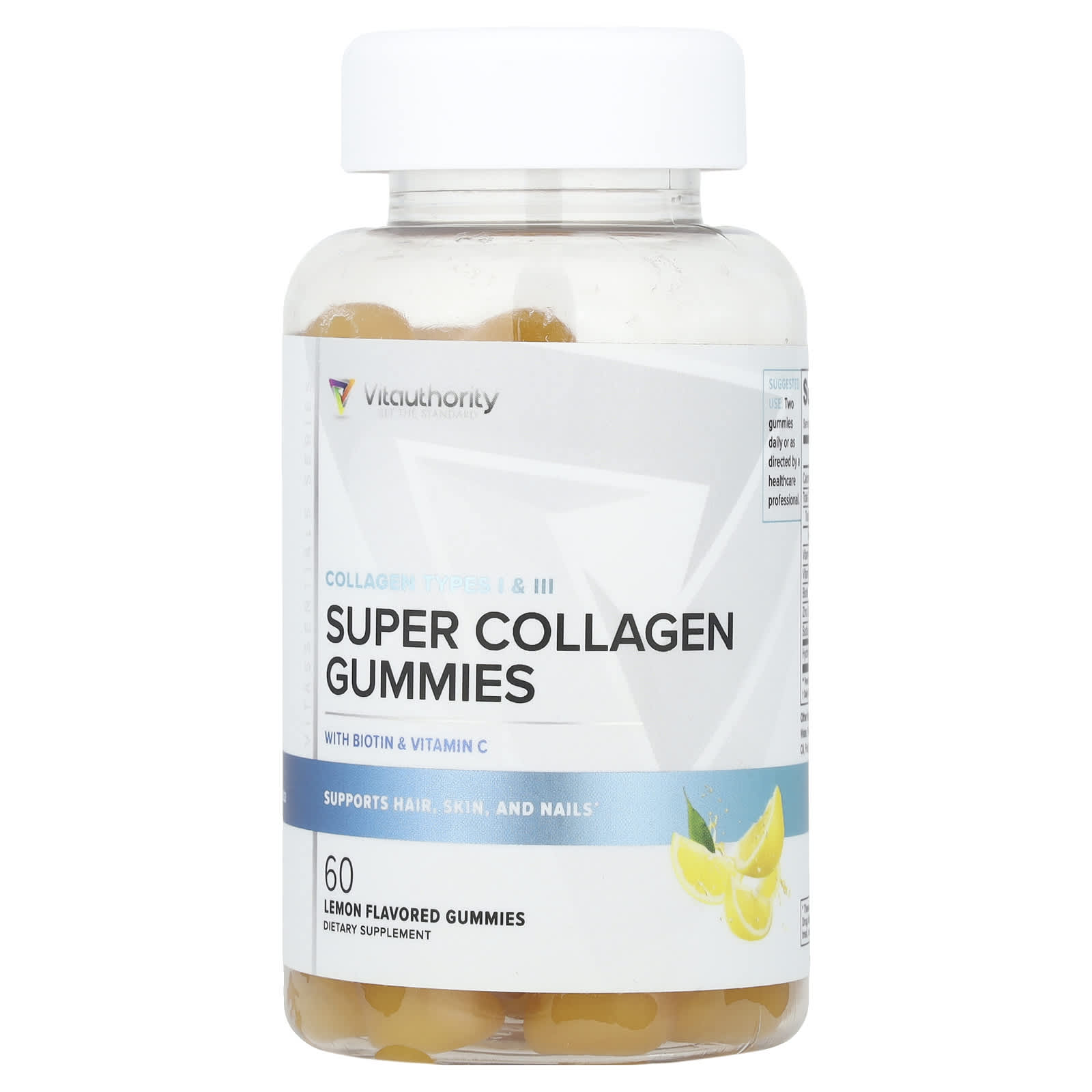 Vitauthority, Super Collagen Gummies with Biotin & Vitamin C, Lemon, 60 Gummies - Image 1