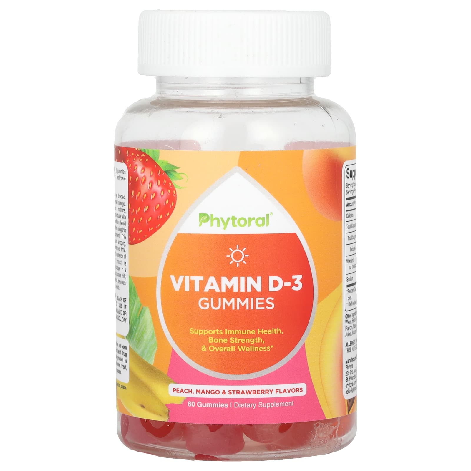 Phytoral, Vitamin D-3 Gummies, Peach, Mango & Strawberry, 60 Gummies - Image 1