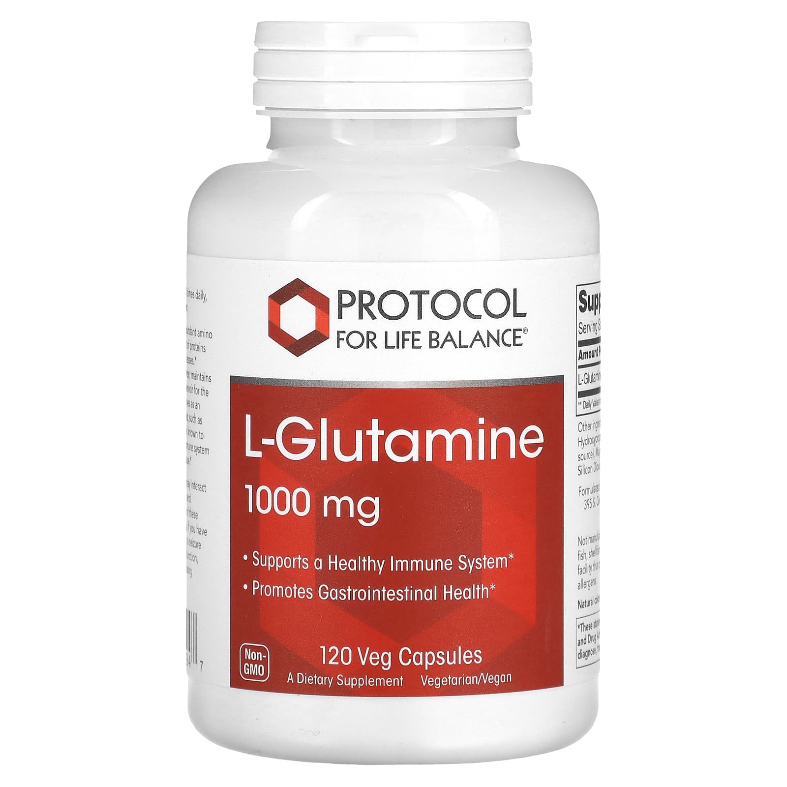 Protocol for Life Balance, L-Glutamine, 1,000 mg, 120 Veg Capsules - Image 1