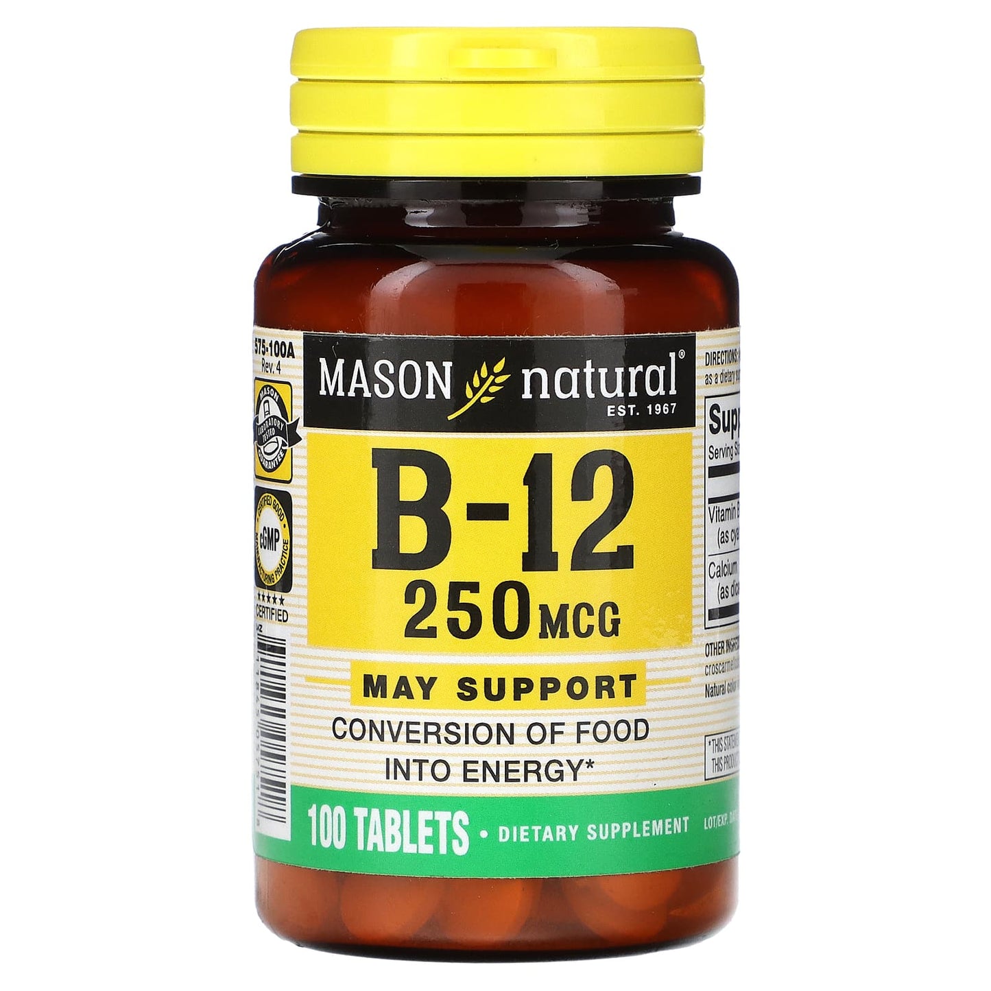 Mason Natural, B-12, 250 mcg, 100 Tablets - Image 1