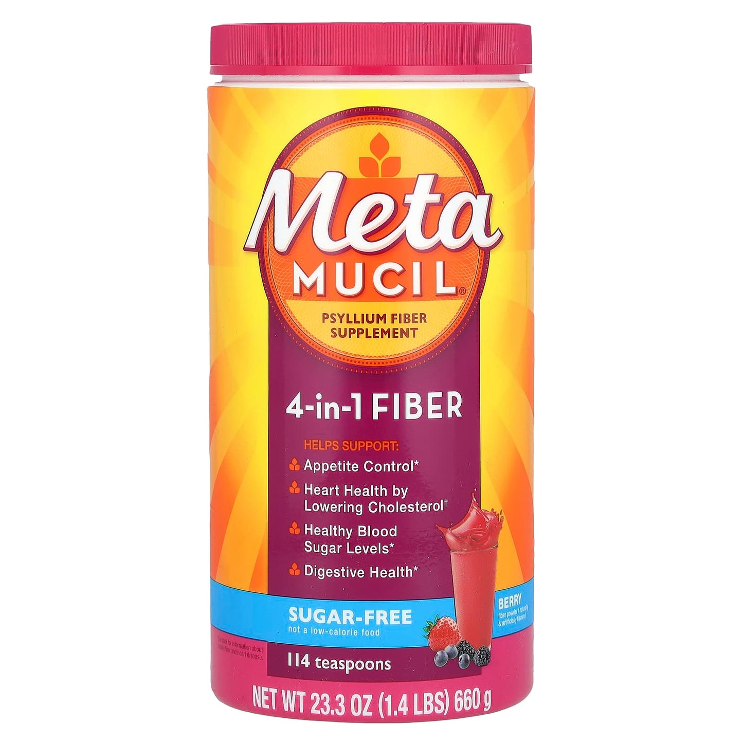Metamucil, 4-In-1 Fiber, Berry, 23.3 oz (660 g) - Image 1