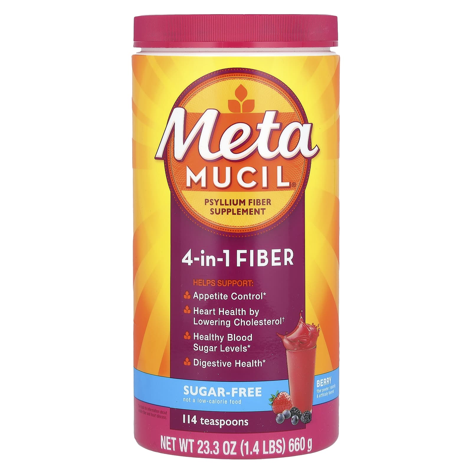 Metamucil, 4-In-1 Fiber, Berry, 23.3 oz (660 g) - Image 1