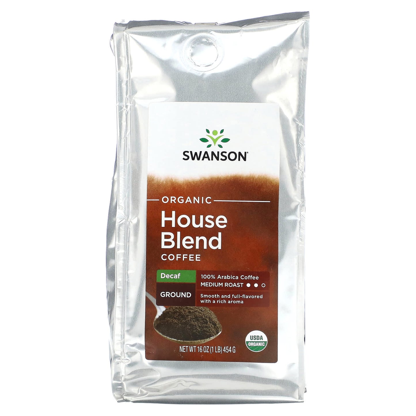 Swanson, Organic House Blend Coffee, Ground, Medium Roast, Decaf, 1 lb (454 g) - Image 1