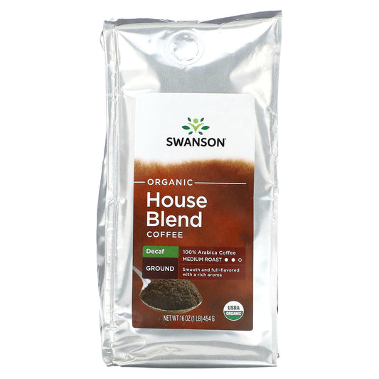 Swanson, Organic House Blend Coffee, Ground, Medium Roast, Decaf, 1 lb (454 g) - Image 1