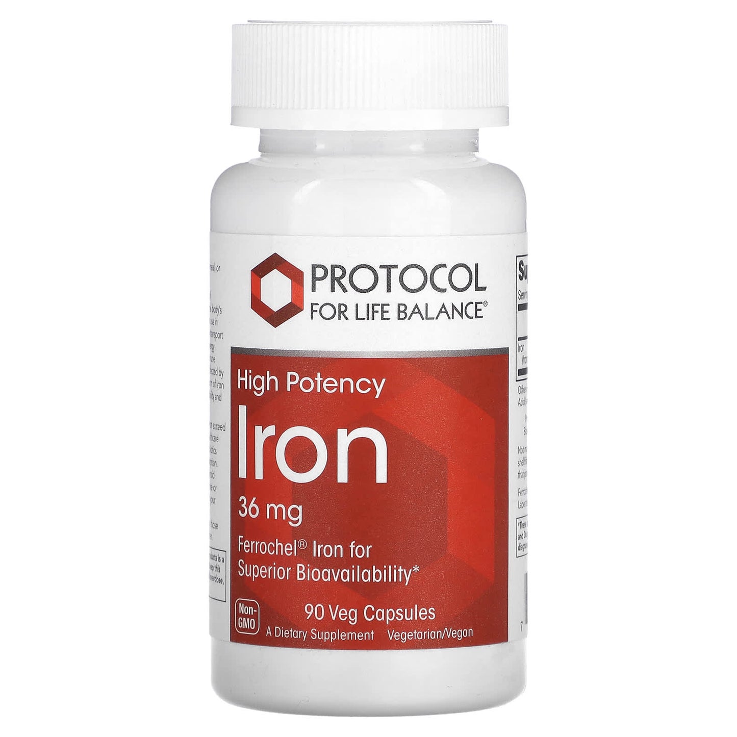Protocol for Life Balance, Iron, High Potency, 36 mg, 90 Veg Capsules - Image 1