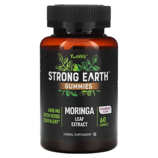 YumVs, Strong Earth Gummies, Moringa Leaf Extract, Strawberry, 60 Gummies (2,000 mg per Gummy) - Image 1