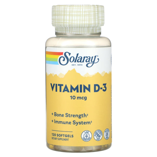 Solaray, Vitamin D-3, 10 mcg, 120 Softgels - Image 1