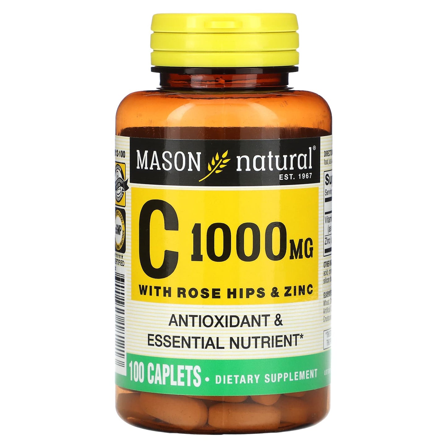 Mason Natural, Vitamin C with Rose Hips & Zinc, 1,000 mg, 100 Caplets - Image 1