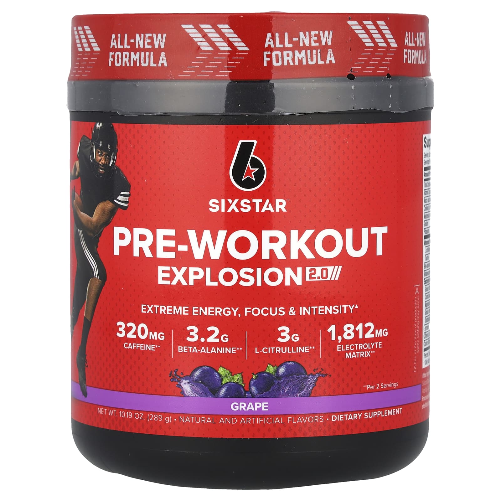SIXSTAR, Pre-Workout Explosion 2.0, Grape, 10.19 oz (289 g) - Image 1