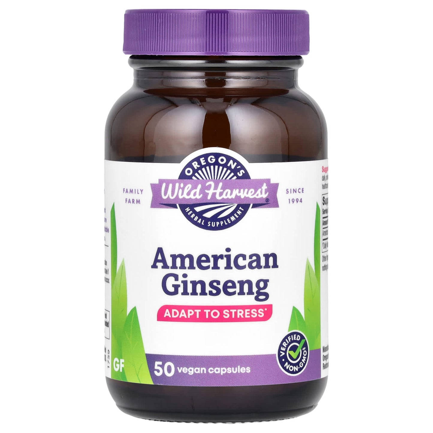 Oregon's Wild Harvest, American Ginseng, 50 Vegan Capsules (500 mg per Capsule) - Image 1