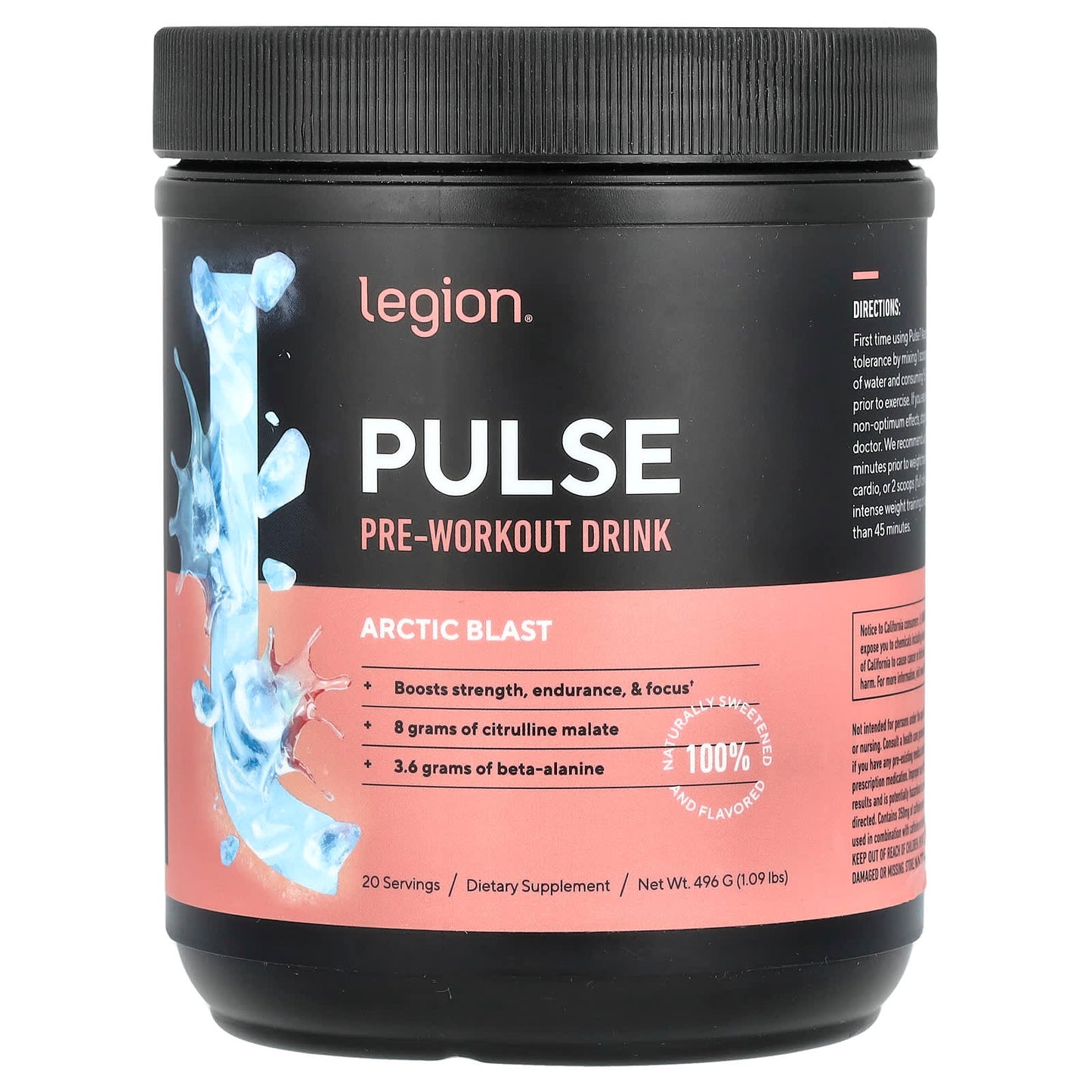 Legion Athletics, Pulse, Pre-Workout Drink, Arctic Blast , 1.09 lbs (496 g) - Image 1